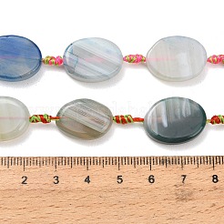 天然バンデットアゲートビーズ連売り  染め＆加熱  フラットオーバル  マリンブルー  18~20x13~16x5~6mm  穴：1~1.2mm  約15個/連  16.14''（41センチメートル）&nbsp;G-A321-E03-01A