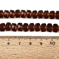 透明ガラスビーズ連売り  ロンデル  多面カット  サドルブラウン  7.5~8x5mm  穴：1~1.2mm  約77~81個/連  14.96~17.32インチ（38~44cm）&nbsp;GLAA-Q114-01A-A15