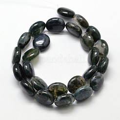 フラットラウンド天然苔瑪瑙ビーズ連売り  16x14x7mm  穴：1mm  約25個/連  15.74インチ&nbsp;G-L291-11
