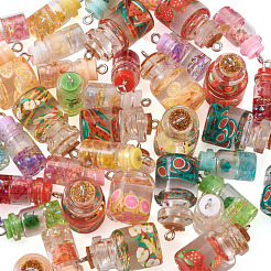 ガラスボトルペンダント  レジン＆ポリマークレイ＆アイアンファインディング＆レジンラインストーン＆ストッパー付き  プラチナ  28~29x15mm  穴：2mm  56個/箱&nbsp;DIY-TA0008-83