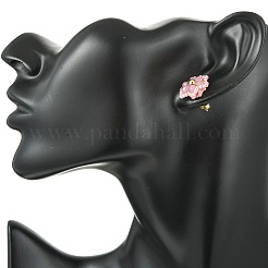 天然マレーシアジェイドスタッドピアス  花  304ステンレススチールスタッドピアスセッティング付き  ピンク  15x17mm&nbsp;EJEW-MZ00742-01