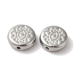 変色しにくい304ステンレススチールビーズ  目でフラットラウンド  ステンレス鋼色  8x3mm  穴：1mm&nbsp;STAS-I305-151P