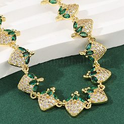 女性用真鍮マイクロパヴェキュービックジルコニアリンクブレスレット  鉛フリー＆カドミウムフリー  ラックめっき  18KGP本金メッキ  苺  6-7/8インチ（17.5cm）&nbsp;BJEW-Z126-05G-01