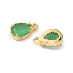 真鍮のクラッシュアイスカットキュービックジルコニアペンダント  ティアドロップチャーム  ニッケルフリー  18KGP本金メッキ  グリーン  10.5x6.5x3mm  穴：0.9mm&nbsp;KK-D024-26D-G