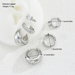 真鍮製マイクロパヴェキュービックジルコニアハギーフープピアスセット（女性用）  プラチナ  15~21mm  約3のペア/セット&nbsp;WG3E7D3-01