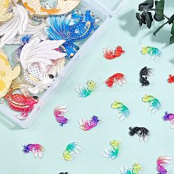 DIYジュエリー作りの発見キット  40個の樹脂カボションを含む  8本合金エナメルペンダント  16PCSアクリルパーツ  魚の形をした  ミックスカラー  64個/箱&nbsp;DIY-NB0006-65