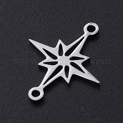 変色しない201ステンレス鋼リンクコネクター  レーザー切断  中空  スター  ステンレス鋼色  15x18.5x1mm  穴：1.4mm&nbsp;STAS-S105-T885-1
