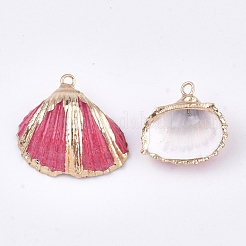 スプレー式塗料＆貝殻ペンダント  鉄パーツ  ライトゴールド  濃いピンク  18~30x20~30x7~11mm  穴：2mm&nbsp;SSHEL-S262-09E