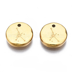 316サージカルステンレススチールチャーム  星座とフラットラウンド  14KGP本金メッキ  蟹座  10x2mm  穴：1mm&nbsp;X-STAS-S116-418I-G