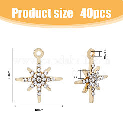 合金ラインストーンペンダント40個。  スターのチャーム  ライトゴールド  21.5x18.5x2mm  穴：1.5mm&nbsp;FIND-FH0008-27