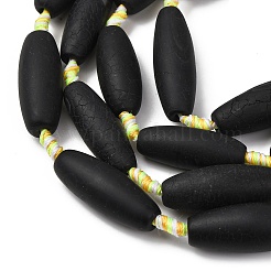 天然石瑪瑙ビーズ連売り  染め＆加熱  ライス  ブラック  28~35x11~15mm  穴：2.5~3mm  約9~10個/連  15.75''（40センチメートル）&nbsp;G-B177-A02-02