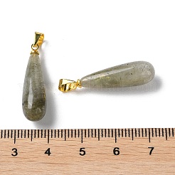 天然ラブラドライトティアドロップペンダント  イオンプレーティング(ip)金メッキ真鍮パーツ  26.5x7.5mm  穴：4.3x3.5mm&nbsp;G-Q005-03G-07