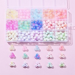 透明＆不透明のツートンカラーのアクリルビーズ  ラウンド  ミックスカラー  7.5~8x7~8mm  穴：1.8mm  約30個/スタイル&nbsp;SACR-FS0001-24