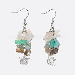 混合アクセサリーのジュエリーセット  ストレッチブレスレット＆ダングルピアス  真鍮のピアスフックと三角パッキンパウチドローストリングバッグ付き  プラチナ  2インチ〜2-1/8インチ（50~53mm）  53mm  ピン：0.6mm&nbsp;SJEW-JS00911