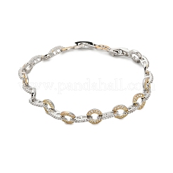 女性用真鍮マイクロパヴェクリアキュービックジルコニアリンクチェーンブレスレット  フラットラウンド  本物の金メッキと本物のプラチナメッキ  7-3/4インチ（19.8cm）&nbsp;BJEW-B145-02