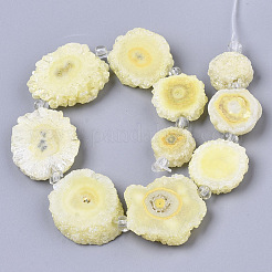 電気メッキ天然のクォーツビーズ連売り  ソーラークオーツ  染め  花  シャンパンイエロー  12~25x12~25x5mm  穴：1.2mm  約8~10個/連  7.87インチ（20cm）&nbsp;G-R461-04L