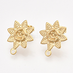 304ステンレススチールスタッドピアス金具  ピアスキャッチとカン付き  花  ゴールドカラー  20x17mm  穴：1.8mm  ピン：0.8mm&nbsp;X-STAS-T045-17G