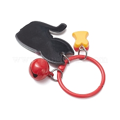 クリスマスのアクリルと樹脂のペンダント装飾  合金キーホルダークラスプ付き  猫の形  68mm&nbsp;HJEW-JM04303-04