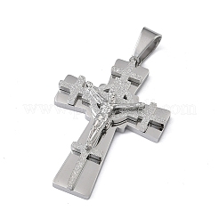 304ステンレスペンダント  イエスの十字架のチャーム  ステンレス鋼色  42x28x5.5mm  穴：7x4mm&nbsp;STAS-C170-07P