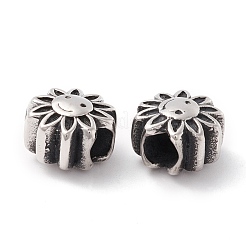 304ステンレススチールヨーロピアンビーズ  大穴ビーズ  手動研磨  笑顔の花  アンティークシルバー  12x8.5mm  穴：4.5mm&nbsp;STAS-M298-14AS