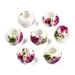手作り陶器ヨーロピアンビーズ  大穴ビーズ  ロンデル  芯金がない  パープル  直径約13mm  厚さ8.5mm  穴：5mm&nbsp;X-CF262Y