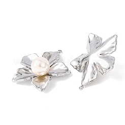 304ステンレスペンダント  花のチャーム  プラスチック模造パールと  ホワイト  ステンレス鋼色  36.5x35.5x12.5mm  穴：1.8mm&nbsp;STAS-A133-09P