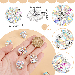 6穴真鍮ラインストーンシャンクボタン1個  花  クリスタルAB  19x7.5mm  穴：1.4mm&nbsp;AJEW-GA0006-90A