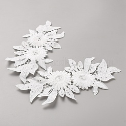 ポリエステル＆プラスチックパール＆ラインストーン装飾アクセサリー  花刺繍装飾アクセサリー  ホワイト  234x110x6mm&nbsp;PATC-WH0008-104B