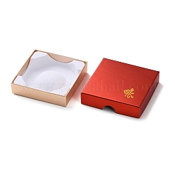 バラの花のプリント紙シングルバングルギフト収納ボックス  正方形  ファイヤーブリック  9x9x2.5cm&nbsp;CON-H022-01