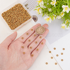 チベット風合金ビーズデイジースペーサービーズ300個  粒状ビーズ  アンティーク黄金  6x2mm  穴：1.5mm&nbsp;TIBEB-PH0005-05AG