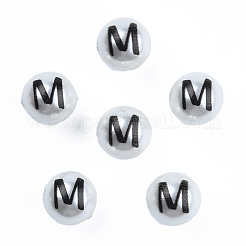 ABSプラスチックパール調ビーズ  プリント付き  文字でのラウンド  文字.m  10mm  穴：1mm&nbsp;KY-N015-148M