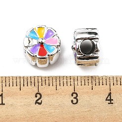 CCBプラスチックヨーロピアンビーズ  大穴ビーズ  エナメルスタイル  花付きフラットラウンド  カラフル  10.5x8mm  穴：4mm&nbsp;CCB-P015-02P-01