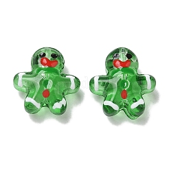 クリスマスの透明ガラスビーズ連売り  エナメル  ジンジャーブレッドマン  ライムグリーン  14.5~15x14x7mm  穴：1mm  約26個/連  14.17''（36センチメートル）&nbsp;LAMP-M021-02F