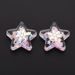 半透明のアクリルカボション  スパンコール入り  スター  ピンク  24.5x24.5x8mm&nbsp;TACR-N006-45