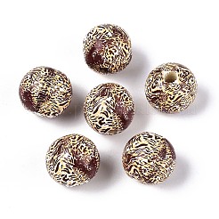 印刷されたシマウッドビーズ  ヒョウ柄  大穴ビーズ  ラウンド  ミックスカラー  15.5~16.5mm  穴：3.5~4.5mm&nbsp;WOOD-N017-01