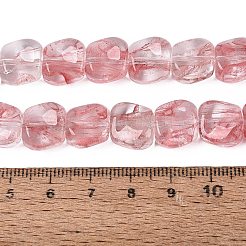 手作りランプワークビーズ連売り  正方形  ライトコーラル  10.5~11.5x10.5~12.5x5~7mm  穴：0.8~1mm  約24個/連  10.24~10.43インチ（26~26.5cm）&nbsp;LA-N046-01J