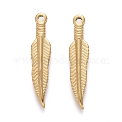 イオンプレーティング（IP）304ステンレスペンダント  羽  ゴールドカラー  28.5x6x3mm  穴：1.6mm&nbsp;STAS-I164-041G