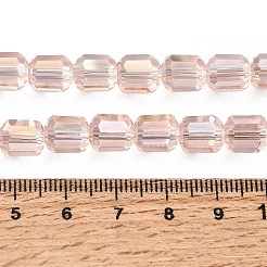 電気めっきされた透明な柱状ガラスビーズの連  多面カット  ABカラーメッキ  ミスティローズ  9x7.5~8mm  穴：47.3mm  約60個/連  21.26''（54センチメートル）&nbsp;EGLA-A043-02-AB06