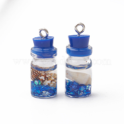 樹脂チャーム  プラチナメッキ鉄パーツ  巻き貝が入ったボトル  藤紫色  23.5x10mm  穴：2mm&nbsp;RESI-TAC0002-20I