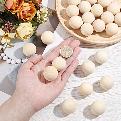 天然木製丸ボール25個  DIY装飾木工ボール  未完成の木製の球  穴なし/ドリルなし  染色されていない  無鉛の  アンティークホワイト  29~30mm&nbsp;WOOD-PA0001-84B