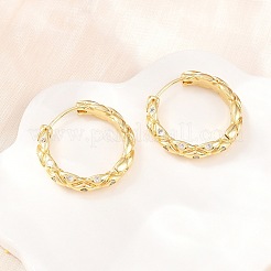 真鍮製マイクロパヴェキュービックジルコニアフープピアス  菱形  カドミウムフリー＆鉛フリー  長持ちメッキ  ラックめっき  18KGP本金メッキ  透明  23x4mm&nbsp;EJEW-P346-05G-01