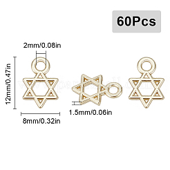 60個の合金チャーム  ユダヤ人のために  ダビデの星  ライトゴールド  12x8x1.5mm  穴：2mm&nbsp;FIND-SC0009-21