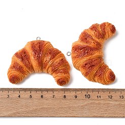 不透明な樹脂製の大きなペンダント  模造食品  クロワッサンチャーム  プラチナ鉄ループ付き  ダークオレンジ  45x56x18mm  穴：2mm&nbsp;FIND-P035-10B-P