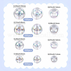 1000個4スタイルの透明アクリルビーズ  ab色メッキ  ラウンド  クリアAB  4~10mm  穴：1.2~2mm&nbsp;MACR-PA0001-02