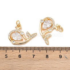 真鍮製マイクロパヴェキュービックジルコニアペンダント  クジラ  丸カン付き  18KGP本金メッキ  16.5x21.5x4mm  穴：3mm&nbsp;KK-K407-57G