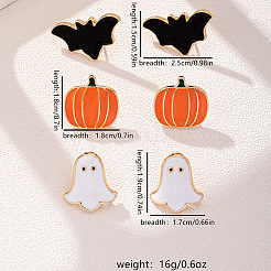 ハロウィン合金エナメルスタッドピアス3組  コウモリとカボチャと幽霊  ゴールドカラー  ミックスカラー  15~19x17~25mm&nbsp;FS-WGD9D4F-01