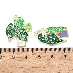 緑の植物と鉢植えの合金エナメルペンダント  ゴールドカラー  グリーン  25.5~27x15.5~22x1.5mm  穴：1.5mm&nbsp;X-ENAM-P266-01B-G