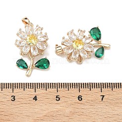 真鍮製マイクロパヴェキュービックジルコニア回転式ペンダント  長持ちメッキ  花のチャーム  18KGP本金メッキ  26x16x7mm  穴：4.5x2.5mm&nbsp;X-KK-A287-02G