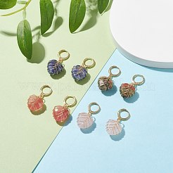 女性のためのハートジェムストーンワイヤーラップダングルフープピアス  ゴールドカラー  35mm  ピン：0.9mm&nbsp;EJEW-JE04793