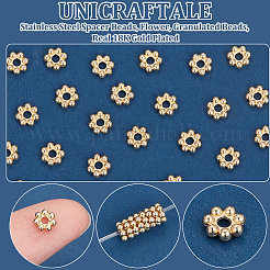 304ステンレススチールスペーサービーズ100個  花  粒状ビーズ  18KGP本金メッキ  6x1.5mm  穴：1.6mm&nbsp;STAS-UN0057-94